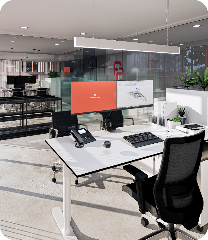 Espaço interior em 3D do edifício da Ferragens Aguiar